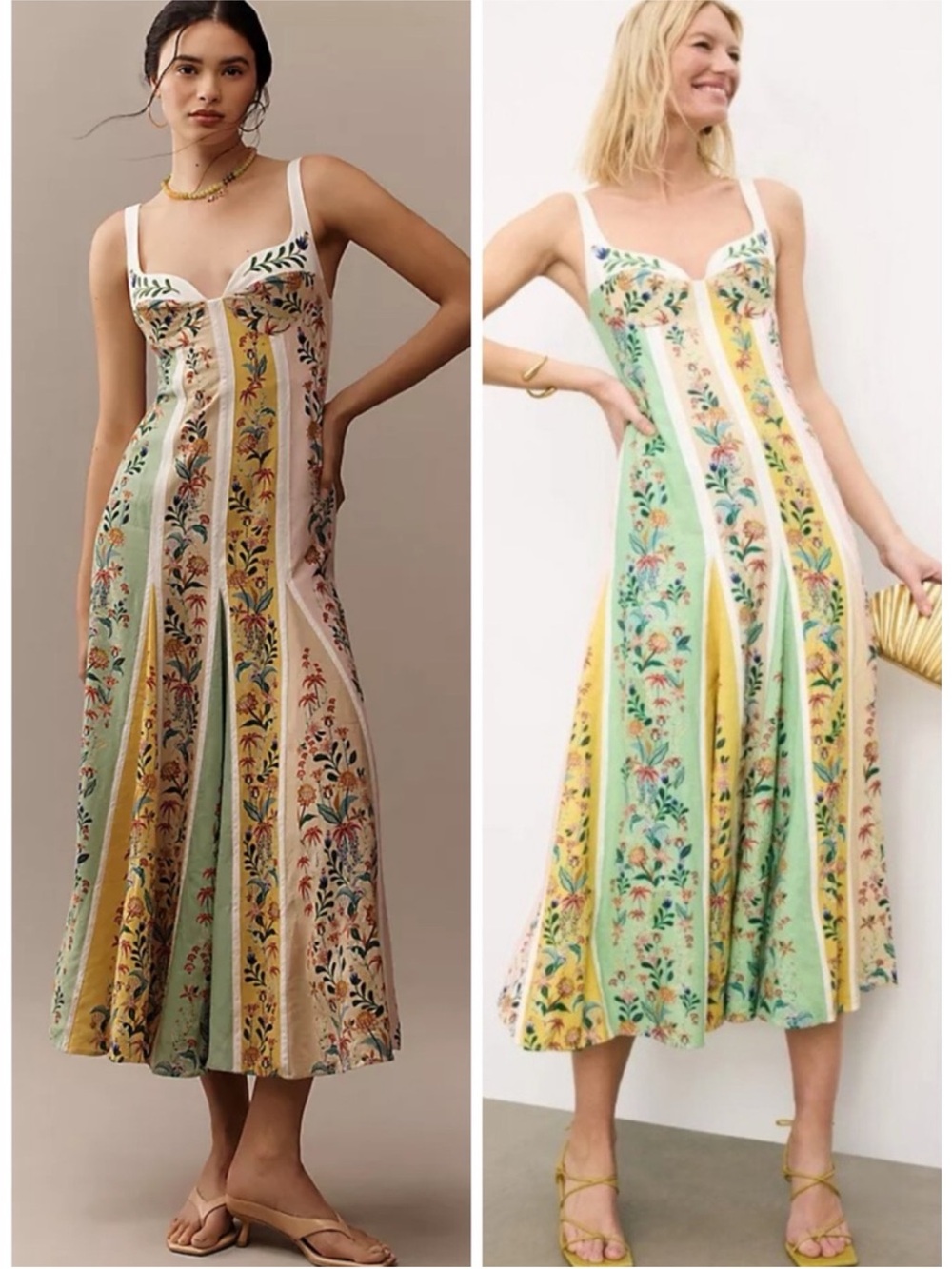 FARM RIO DELICATE FLORAL STRIPES MIDI DRESS SZ XL NWT